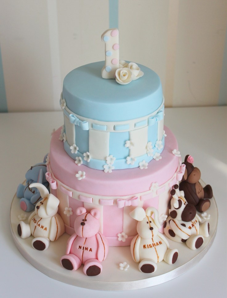 gâteau-anniversaire-original-bébé-1-an-rose-bleu-oursons
