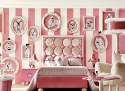idee-chambre-fille-rose-lit-table-ronde-chaise-deco-murale