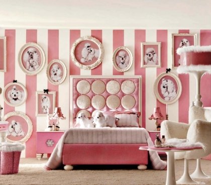 idee-chambre-fille-rose-lit-table-ronde-chaise-deco-murale