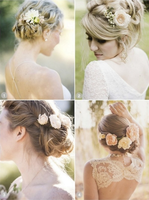 idées-coiffure-mariage-chignon-flou-décoré-fleurs