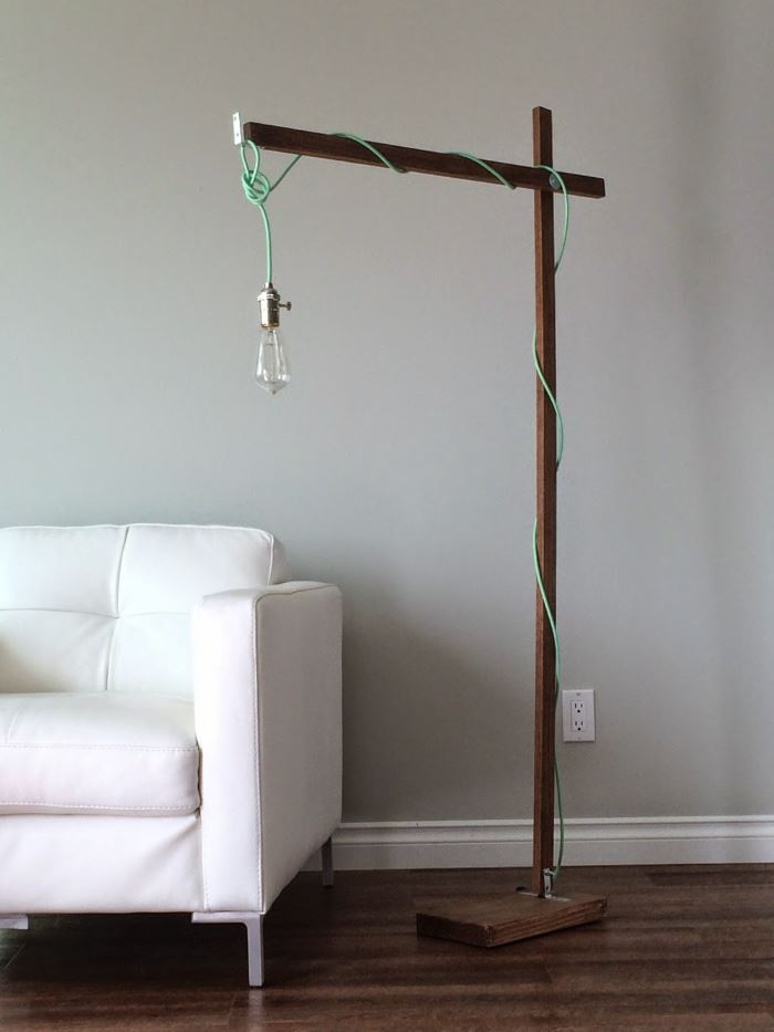 lampadaire design DIY Ana White ampoule Edison bois câble menthe