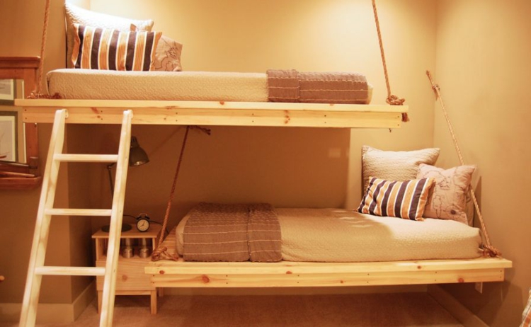 lits-superposés-suspendus-cordon-échelle-bois lits superposés