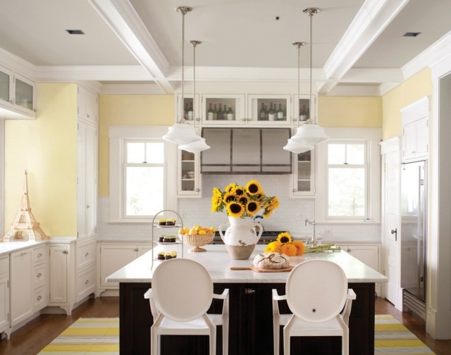 peinture cuisine classique jaune-pastel-pâle-chaises-Médaillon