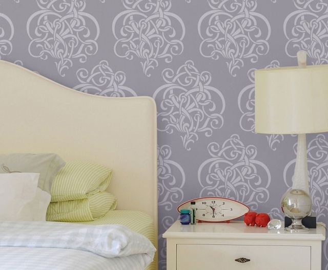 peinture-décorative-murale-chambre-coucher-mur-gris-motifs-abstraits