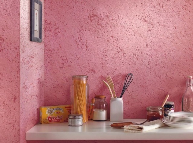 peinture-décorative-murale-relief-rose-rouge-cuisine