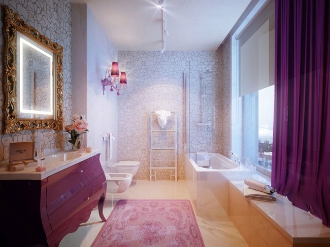 salle-bain-luxe-style-néo-baroque-meuble-rideaux-pourpres