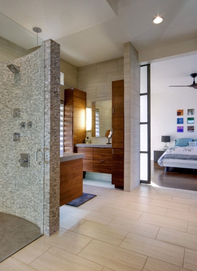 salle-bain-moderne-mosaique-ouverte-chambre-coucher