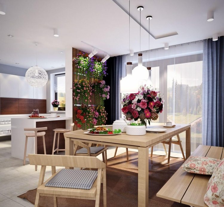 salle-manger-moderne-2015-mobilier-bois-bancs-fleurs-jardin-vertical