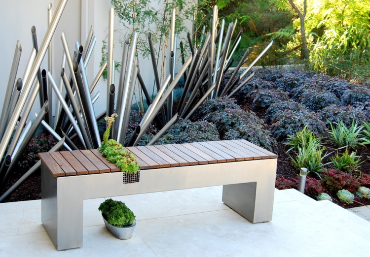 sculpture contemporaine métallique jardin moderne-banc-pot