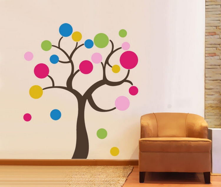 stickers muraux cool- arbre couleurs joyeuses salon