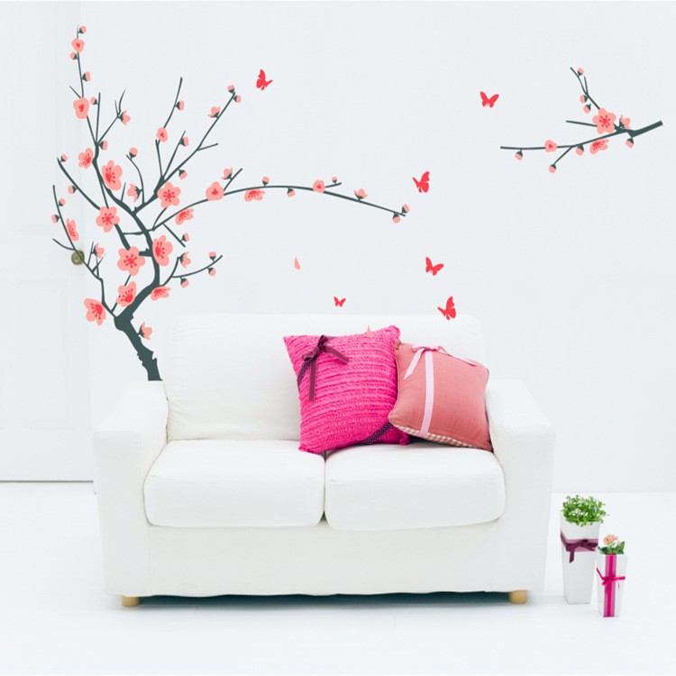 stickers-muraux-fleurs-cerisier-canapé-coussins