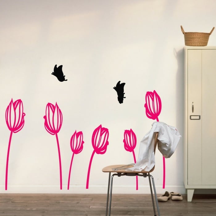 stickers muraux pas-chers-originaux-tulipes-papillons