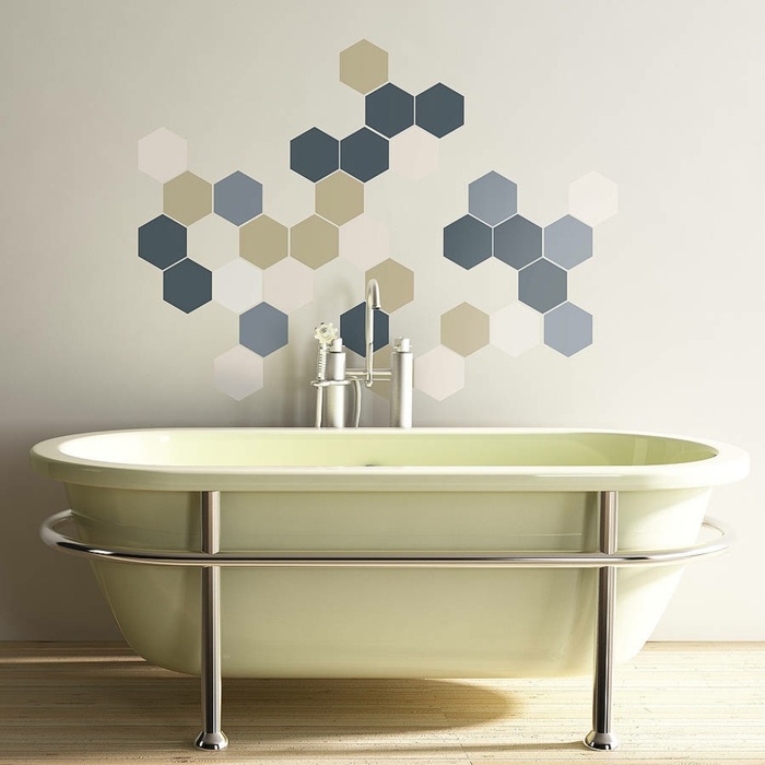 stickers muraux pas chers salle-bains-alvéoles-hexagonales