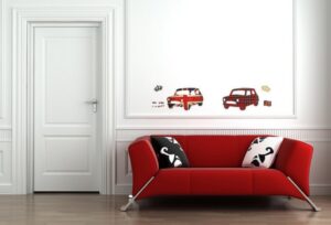 stickers-muraux-voitures-rétro-canapé-rouge