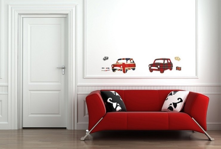 stickers-muraux-voitures-rétro-canapé-rouge