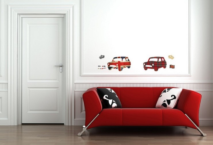 stickers-muraux-voitures-rétro-canapé-rouge stickers muraux
