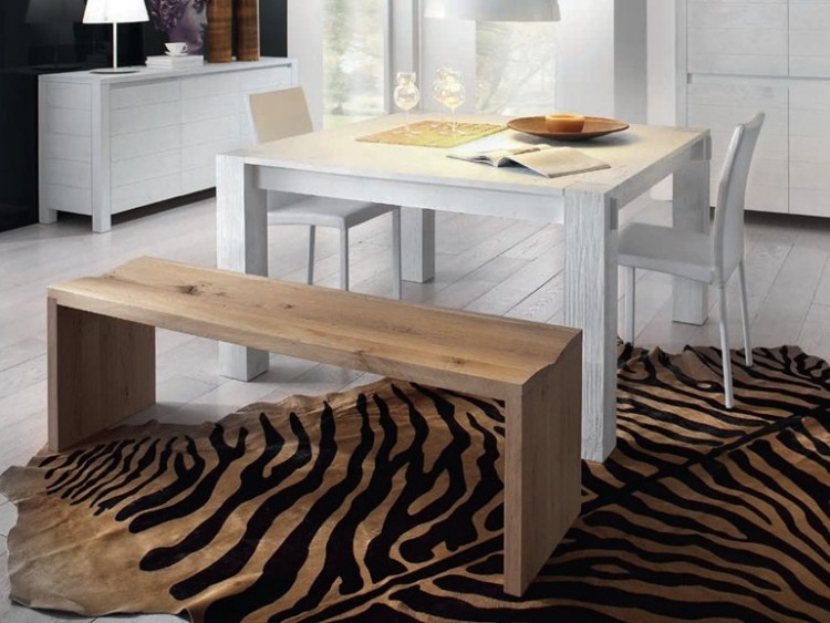 table-bois-massif-STORIA-Domus-Arte-blanche-carrée-banc table bois massif