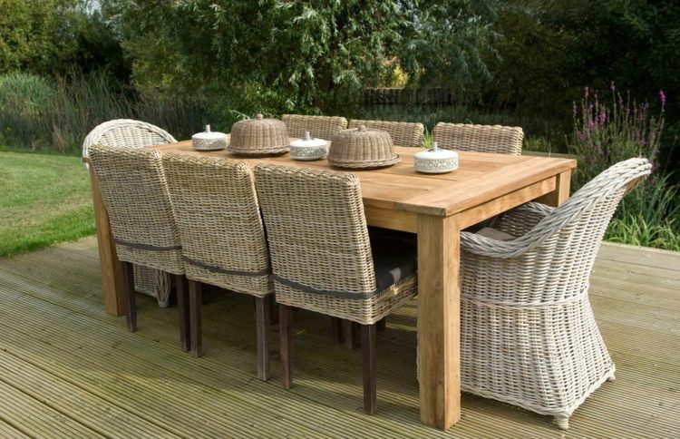 table jardin bois massif teck fauteuil chaises tressés