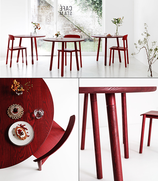 table-ronde-couleur-rouge-materiau-bois-chaise