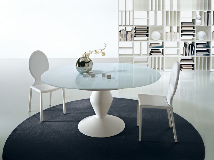 table-ronde-plateau-verre-pied-chaises-médaillon-tapis