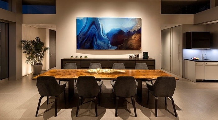 table-salle-manger-bois-déco-murale-tableau-abstrait