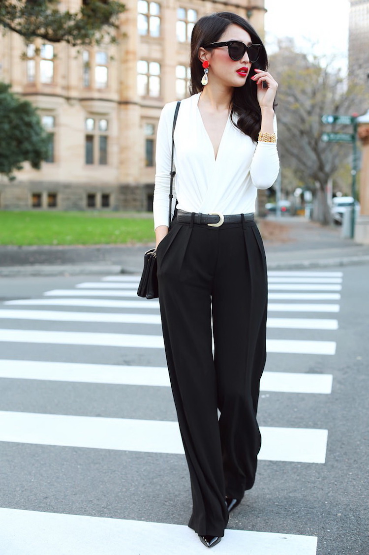 tendances de mode femme printemps- tenue bureau noir et blanc