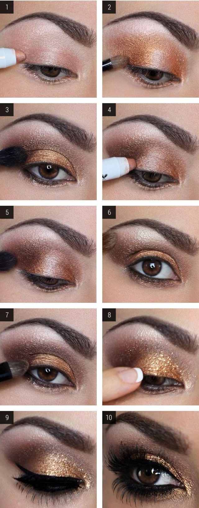 tuto-maquillage-yeux-marron-mascara-khôl-particules-or tuto maquillage yeux
