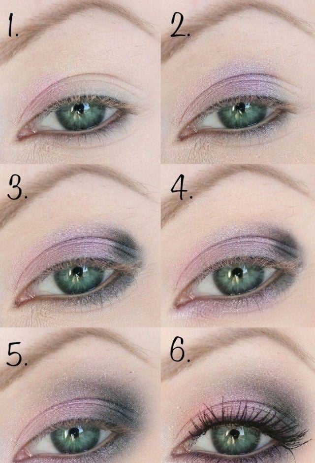 tuto-maquillage-yeux-verts-fard-paupières-rose-lilas-mascara