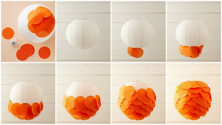 abat-jour original -lanterne-chinoise-papier-rondelles-papier-orange