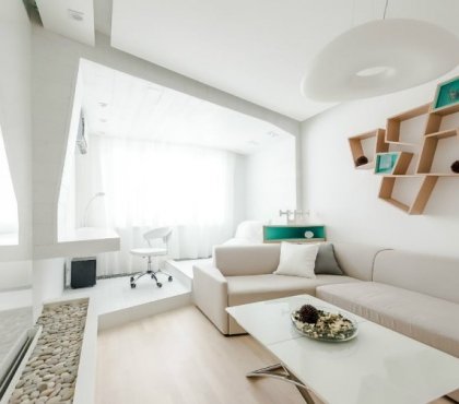 amenagement-salon-petit-moderne-blanc-étagère-murale-accents-verts