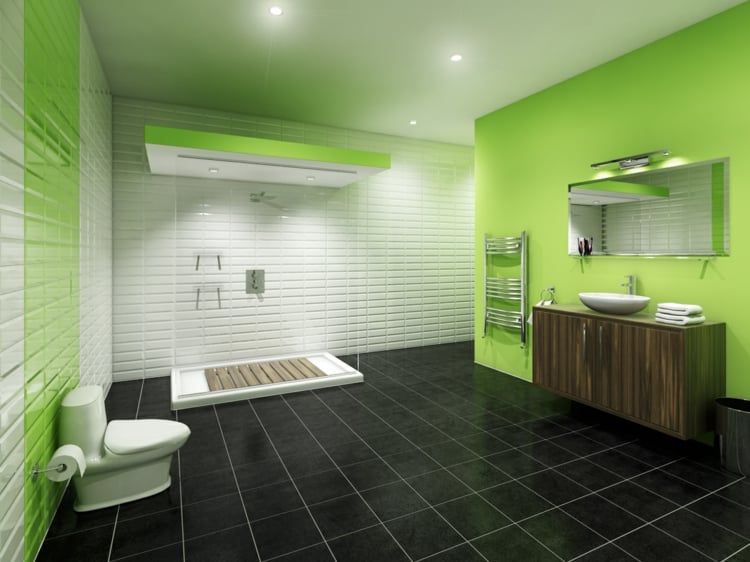 carrelage-mural-métro-couleur-salle-bain-vert-blanc-noir