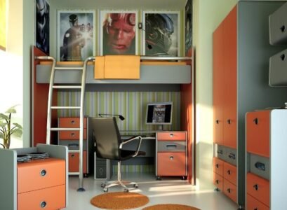 chambre-ado-mobilier-rouge-gris-anthracite-carpettes-assorties