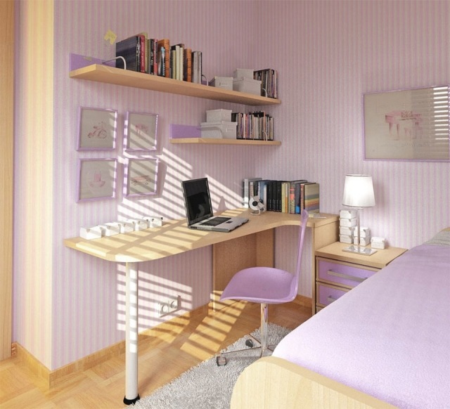 chambre-ado-petit-espace-idees-deco-murales-rayures-bureau-bois-chaise-violet