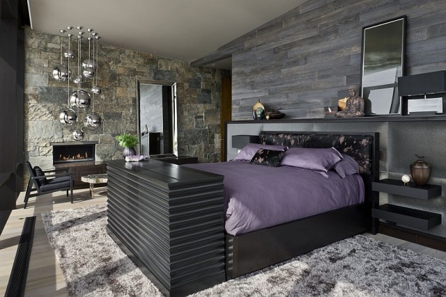 chambre-moderne-mur-pierre-naturelle-revêtement-bois-gris