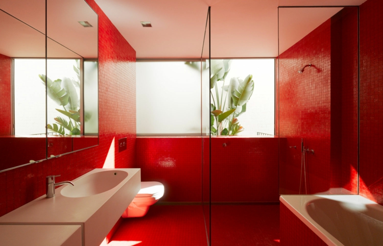 couleur-salle-bain-rouge-douche-carrelage-mosaïque