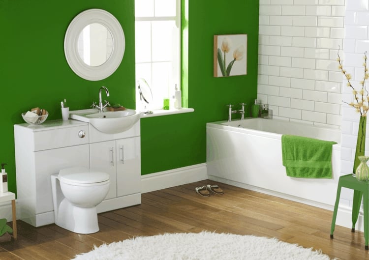couleur salle de bain rétro peinture verte-carrelage-métro-blanc