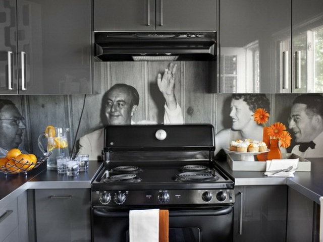 crédence-cuisine-verre-rétro-photographies-noir-blanc