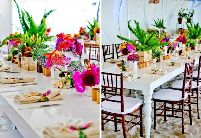deco-mariage-table-fleurs-couleurs-vives-fougère déco de mariage
