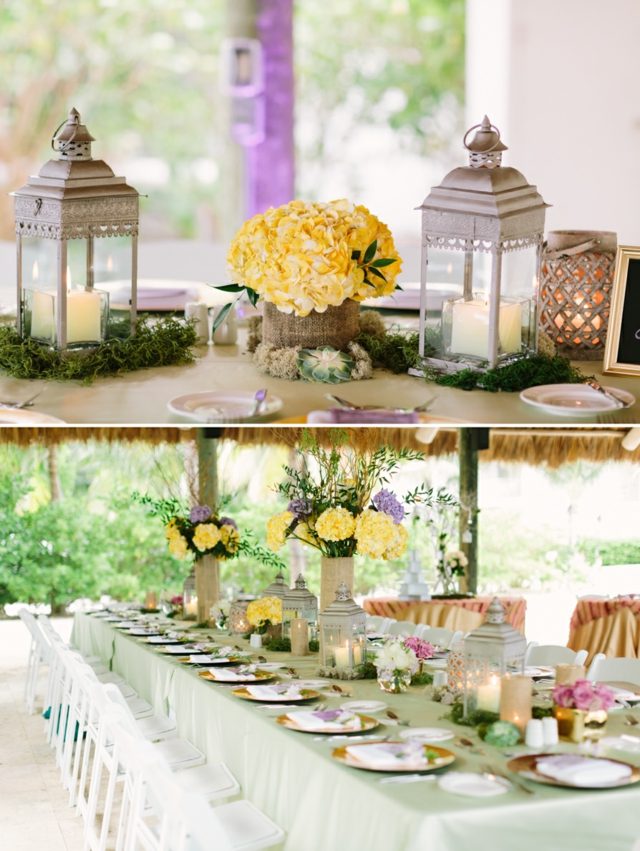deco-mariage-table-lanternes-centre-table-fleurs-jaunes