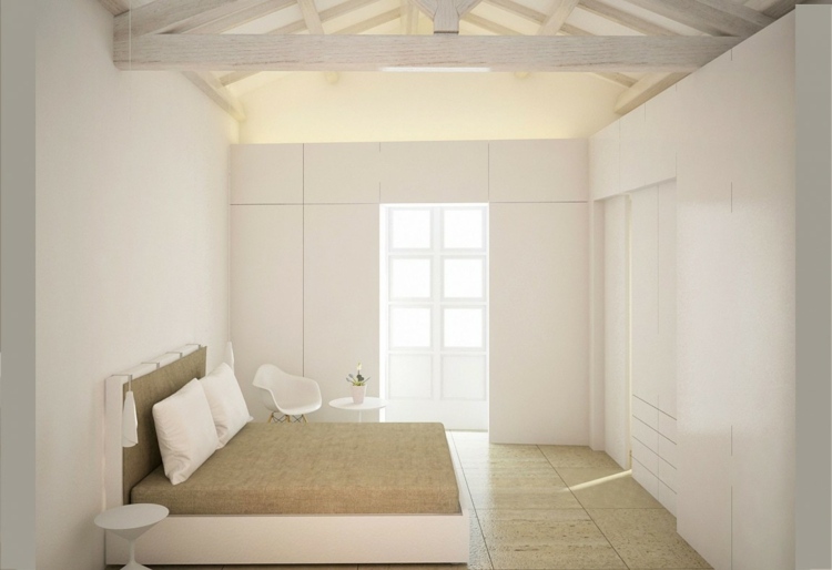 decoration-interieur-blanche-chambre-coucher-blanche-lit-beige-poutres