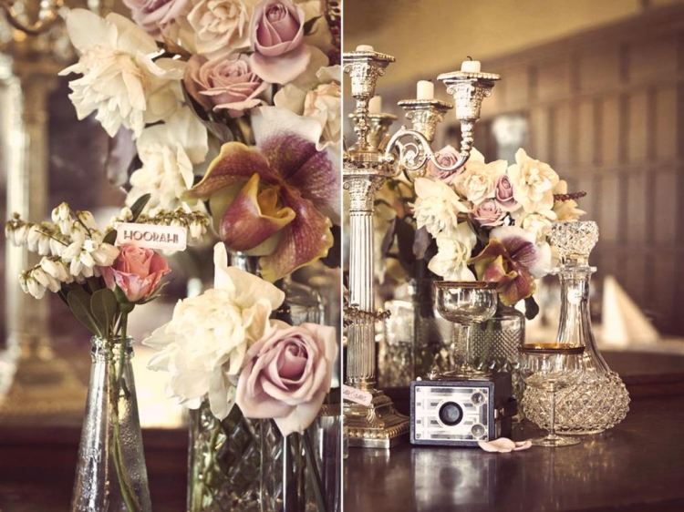 décoration de mariage vintage vases chandeliers anciens