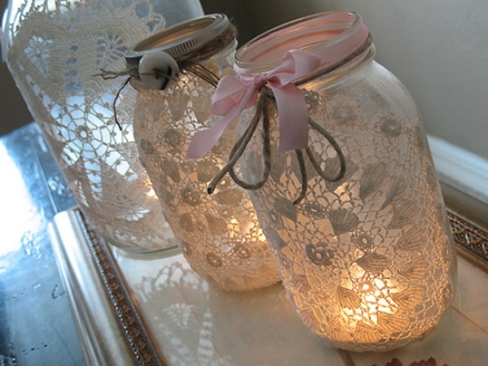 décoration photophore unique-lanternes-habillées-dentelle