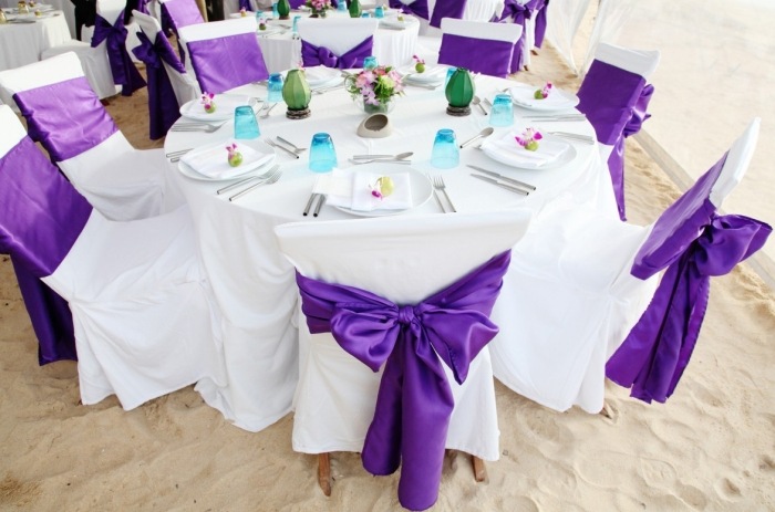 décoration de table mariage plage-noeuds-mauve