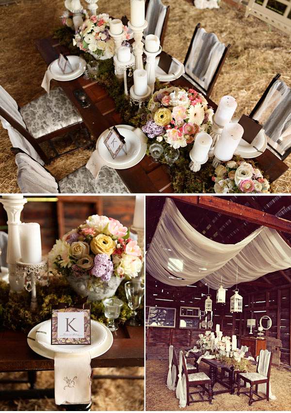 décoration vintage bougies-blanches-chandeliers-fleurs