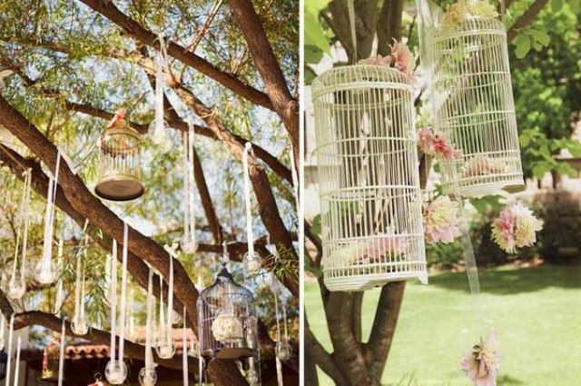 décoration vintage mariage plein-air-cages-oiseaux