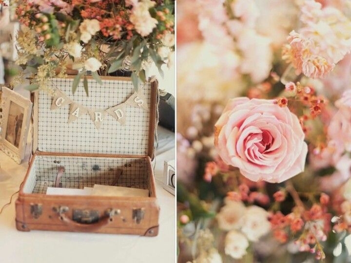 décoration vintage mariage-valise-ancienne-cartes-voeux
