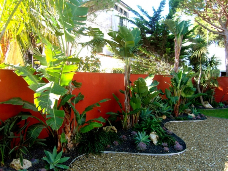 gravier-decoratif-jardin-palmiers-ucculentes-brise-vue-rouge gravier décoratif