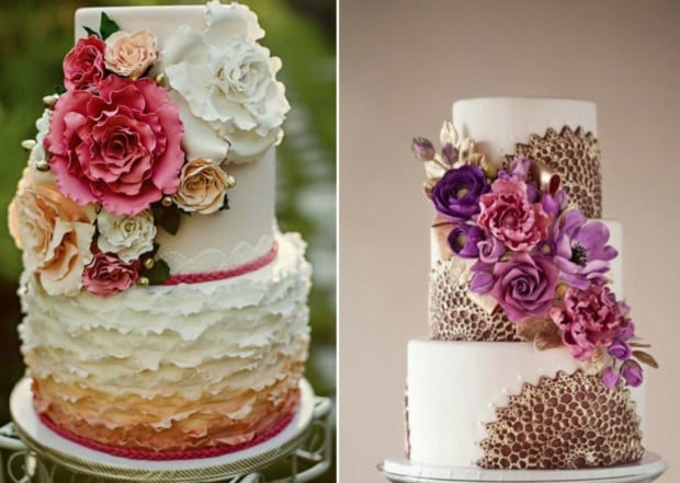 gâteau-mariage-original-dégradé-décoré-fleurs-pâte-sucre-superbes