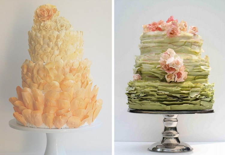 gâteaux-mariage-ombré-dégradés-originaux-décoré-pétales-fleurs