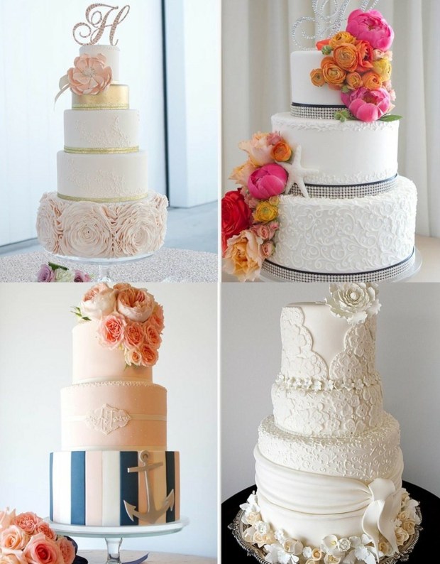 gâteaux-mariage-originaux-décorés-fleurs-différentes